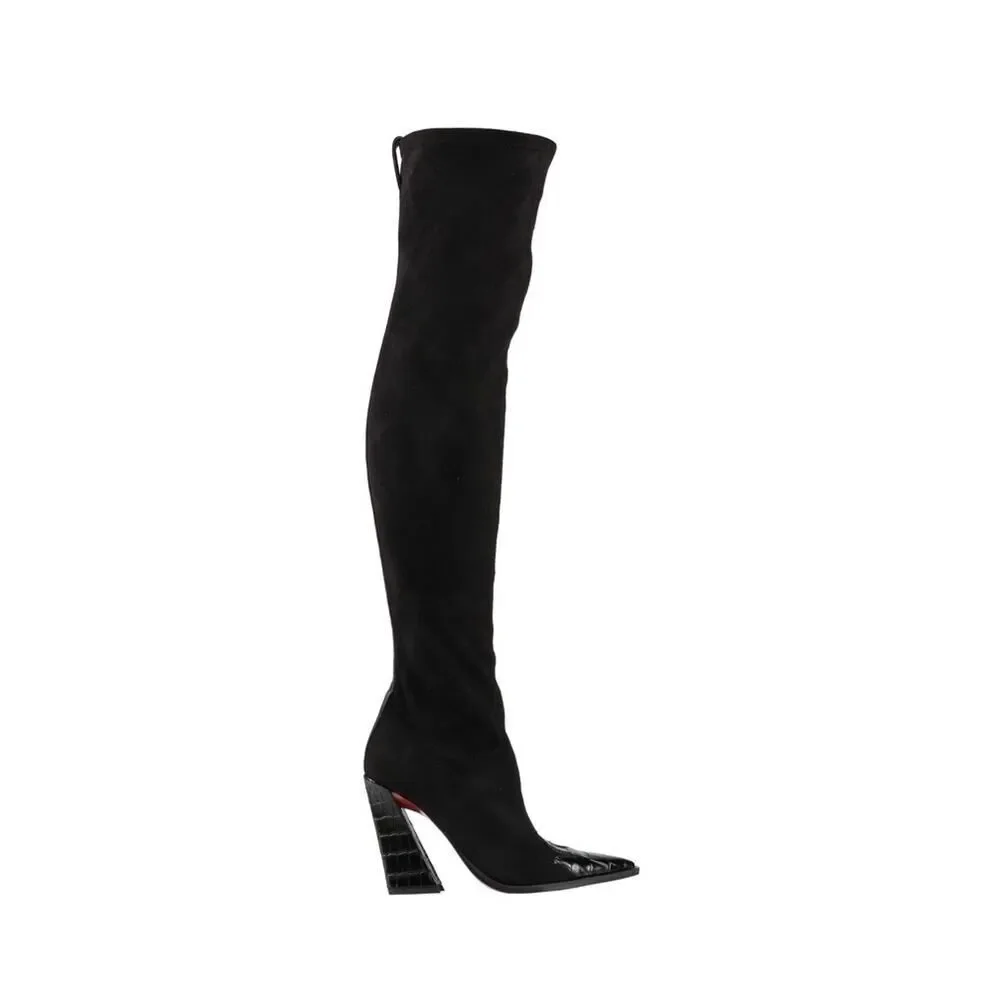 NEW SONORA Over Knee Pasilla Croc-Detail Black Boots 39 US 8 Black Italy $1403